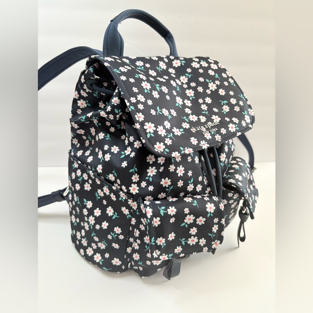Kate Spade New York Carley Flap Backpack - Blue Multi Nylon And LeatherEUC